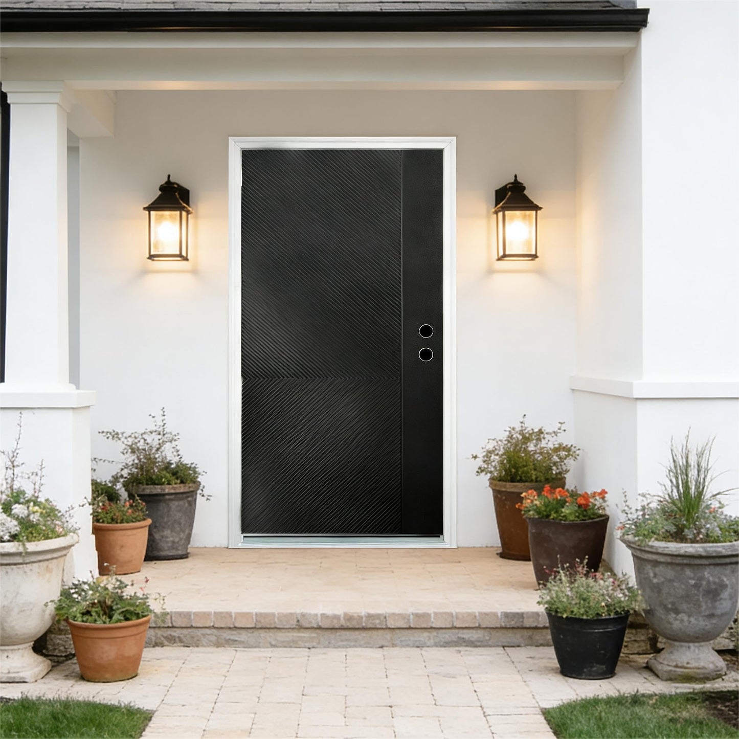 KEIKI 36" x 80" Fiberglass Entry Door, Left Hand Inswing Front Door with Antique Black Finish, 4-9/16" Vinyl Frame, Durable Knock-Down Frame for Residential & Commercial Use, Black