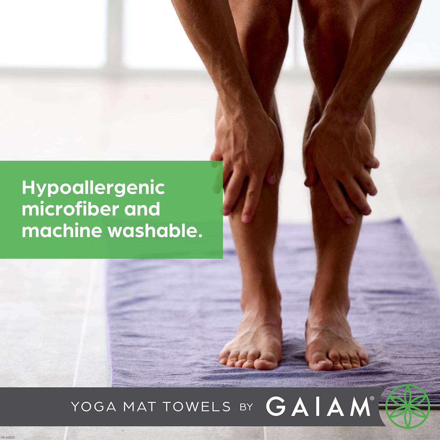 Gaiam Yoga Mat Towel — Non-Slip Microfiber Hot Yoga Towel, 24" x 68" Mat-Sized, Quick Dry & Super Absorbent for Bikram, Pilates & Gym, Heron Lilac