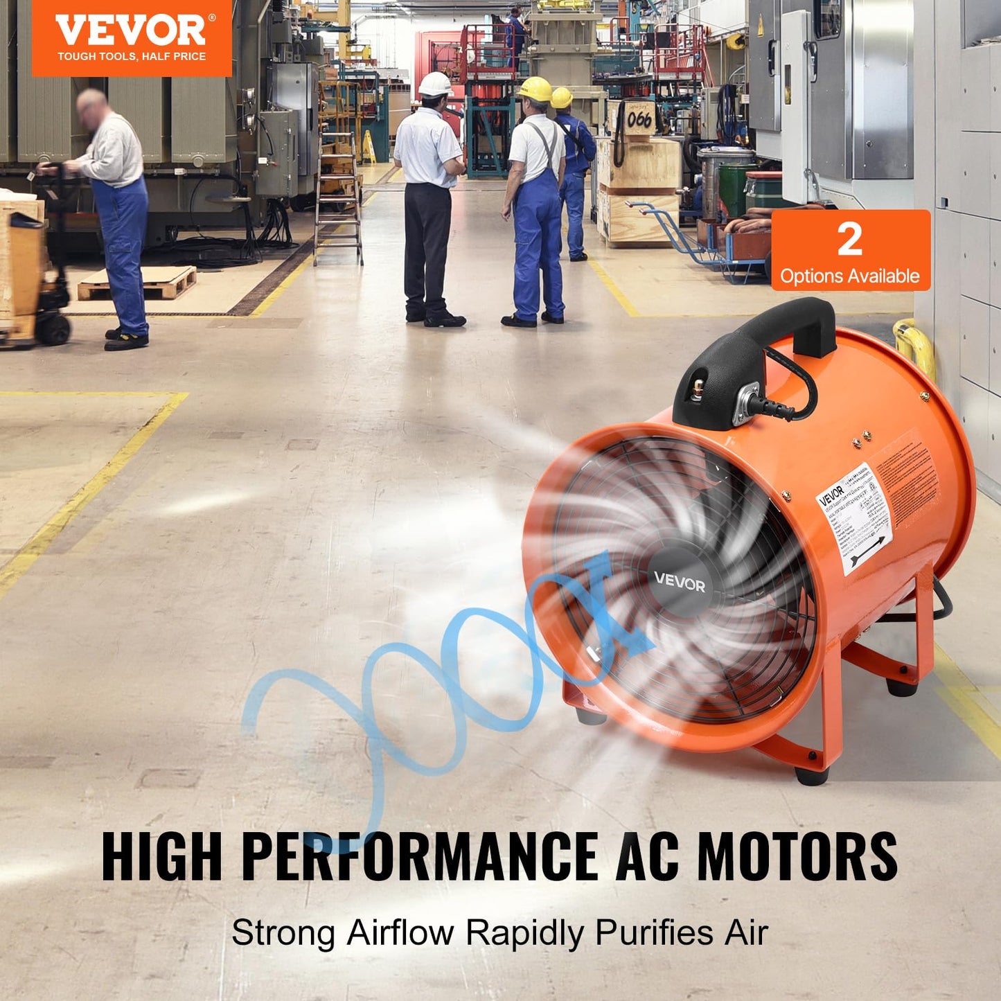 VEVOR Portable Ventilator with Hose, 2 Speed, 12 Inch Utility Blower Exhaust Fan with 16.4ft Flexible Duct, 367W 2894CFM High Velocity Industrial Air Mover for Extraction and Ventilation