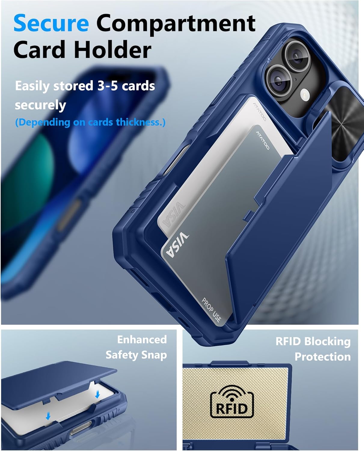ATATOO 17 3-5 17 6.3" 2025, for iPhone Wallet Case, Built-in Card Holder (Store Cards) & Slide Camera Cover & RFID