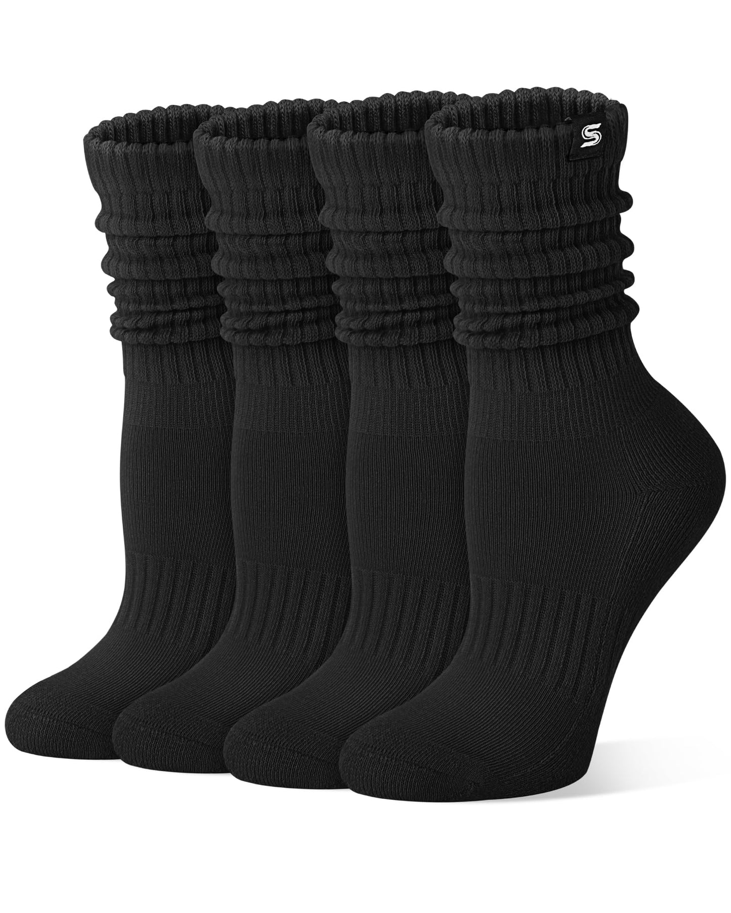 Sorfneo Athletic Slouchy Socks for Women, 4 Pairs Scrunch Cotton Comfy Boot Crew Socks, Size 5-10