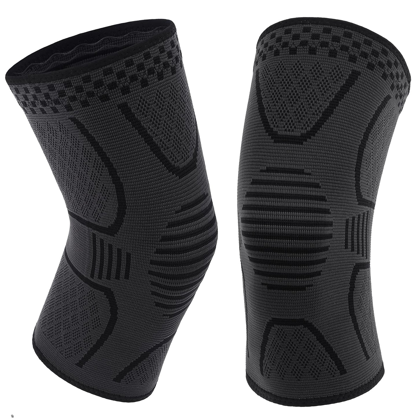 Double Couple 2 Pack Copper Knee Brace Knee Compression Sleeve Support for Men Women Knee Pain Working Out Running Sport Arthritis(Black&Dark Grey,Medium)