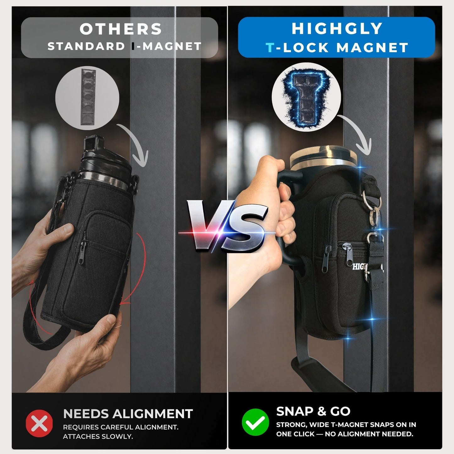 Tumbler Carrier Bag for Stanley & Owala 30–40oz, Magnetic Water Bottle Holder for Gym Equipment, Crossbody Cup Holder with Phone Pocket
