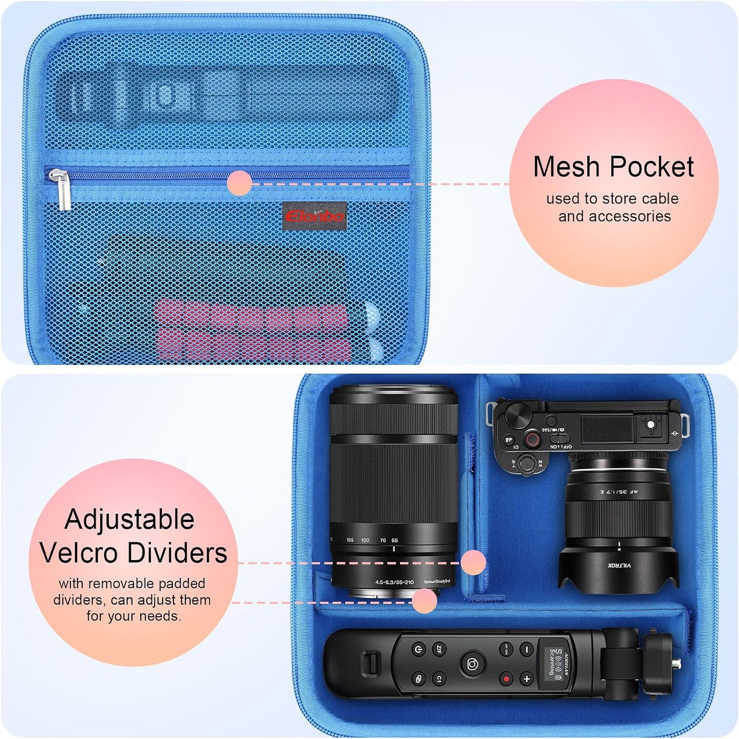 ZV-E10 ZVE10 Elonbo Carrying Case for Sony / II Mirrorless Camera, Portable Digital Camera Hard Travel Bag Storage