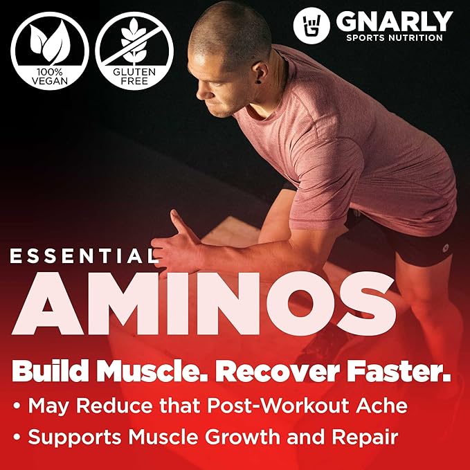 Gnarly Nutrition Essential Aminos Powder, Berry Lemonade ??Pre-Workout Amino Acids ??NSF Contents Certified ??Supplement to Support and Rebuild Muscle ??Berry Lemonade Caffeine Free, 10.58 oz