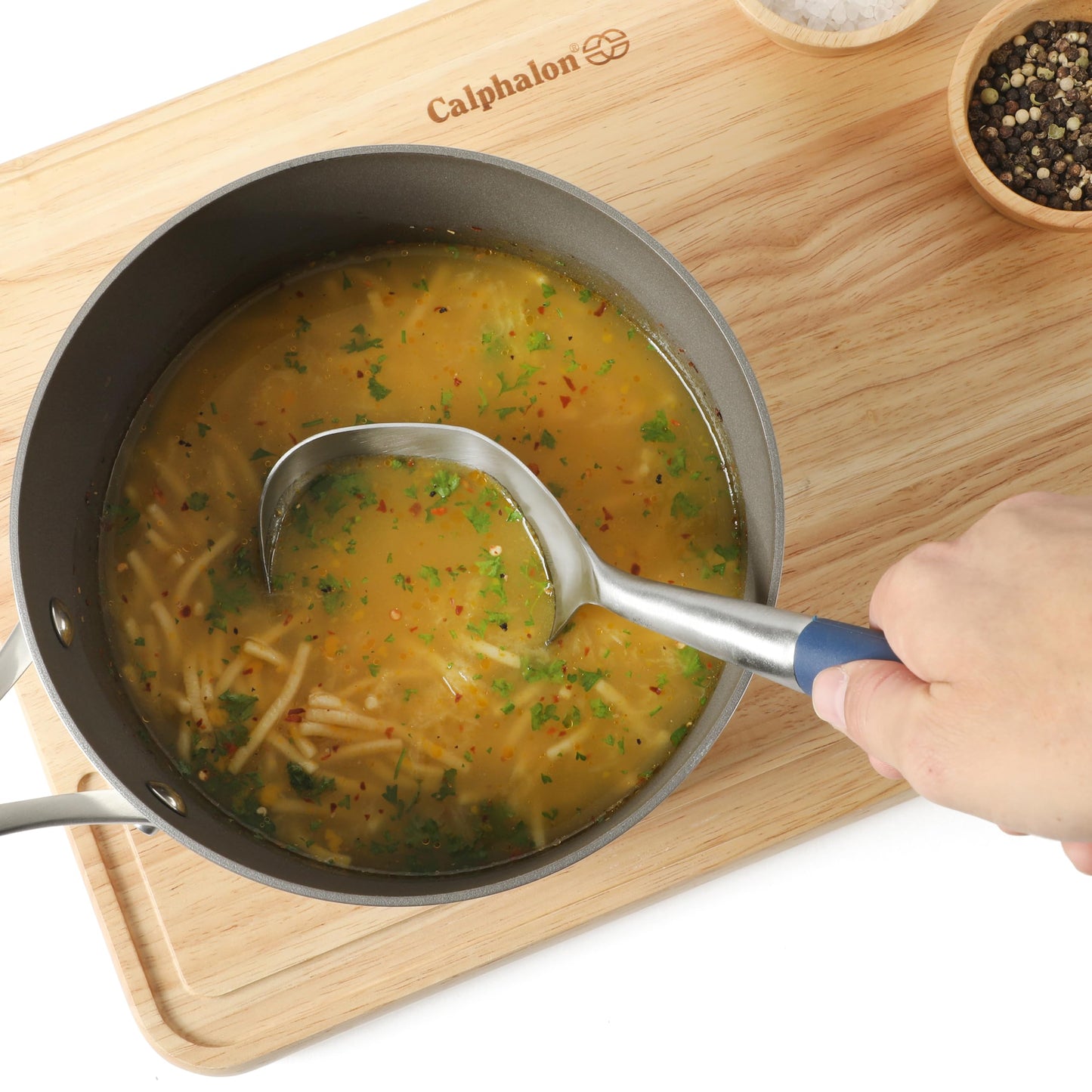 Calphalon Edge Stainless Steel Ladle w/Thermoplatic Rubber - Navy Blue