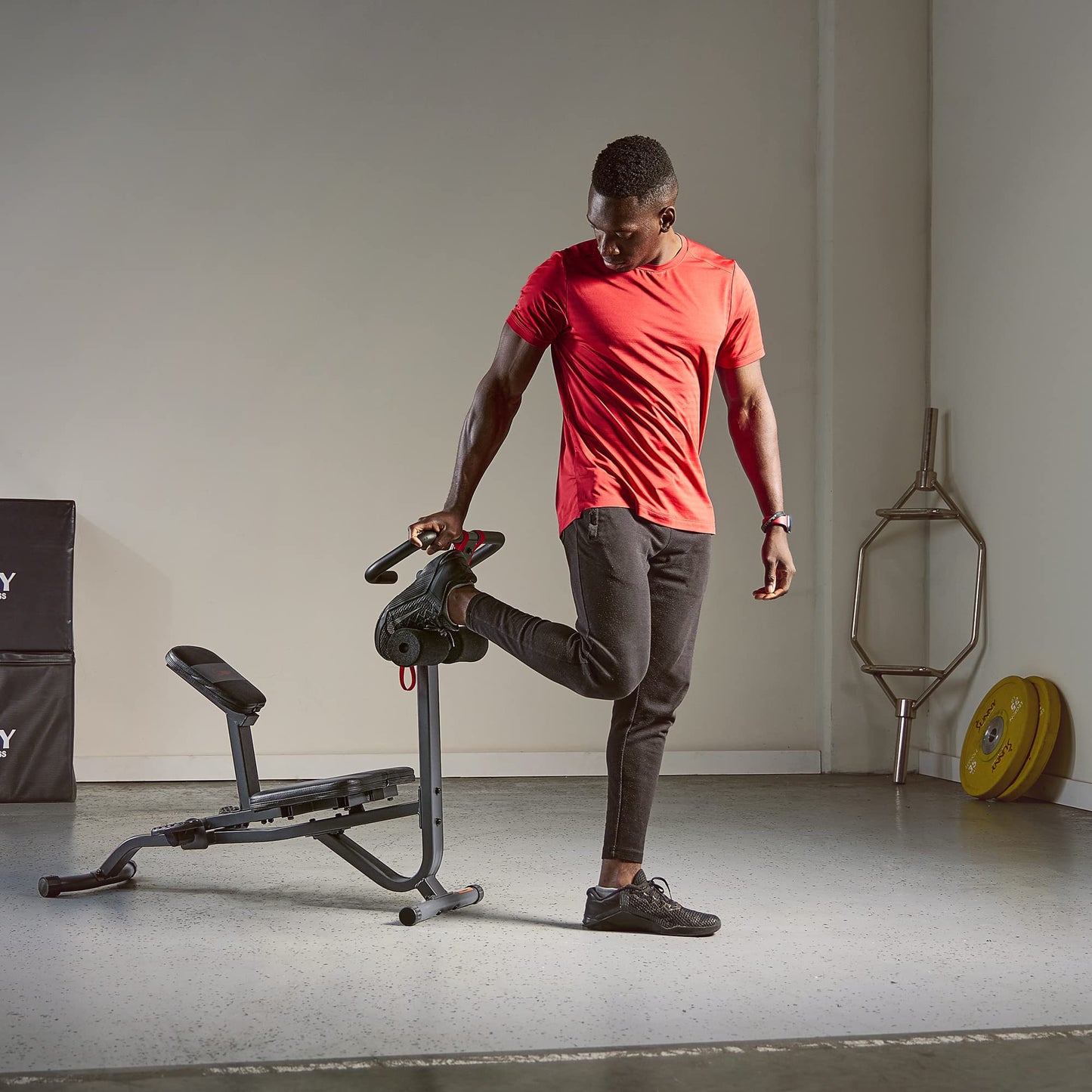 Sunny Health & Fitness Full Body Stretch Machine, Versatile Padded Trainer Back Stretcher, Stretching Equipment with Pivoting Seat, Self-Leveling Pedals, and Multi-Use Handlebar - SF-BH621002