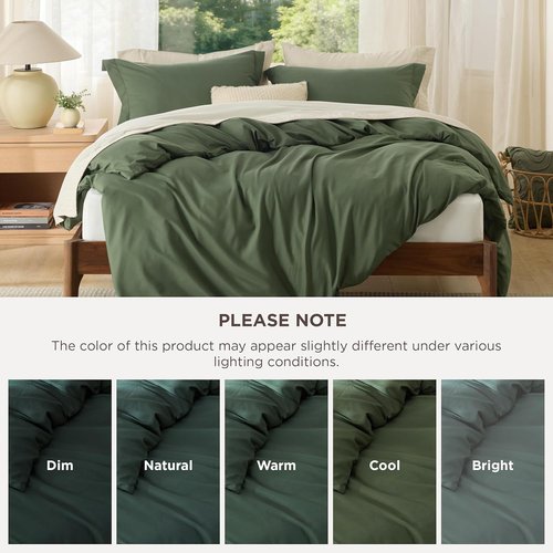Bedsure Duvet Cover Set - Soft Double Brushed Queen Size Bedding in Olive Green | 3 Pieces with Zipper Closure