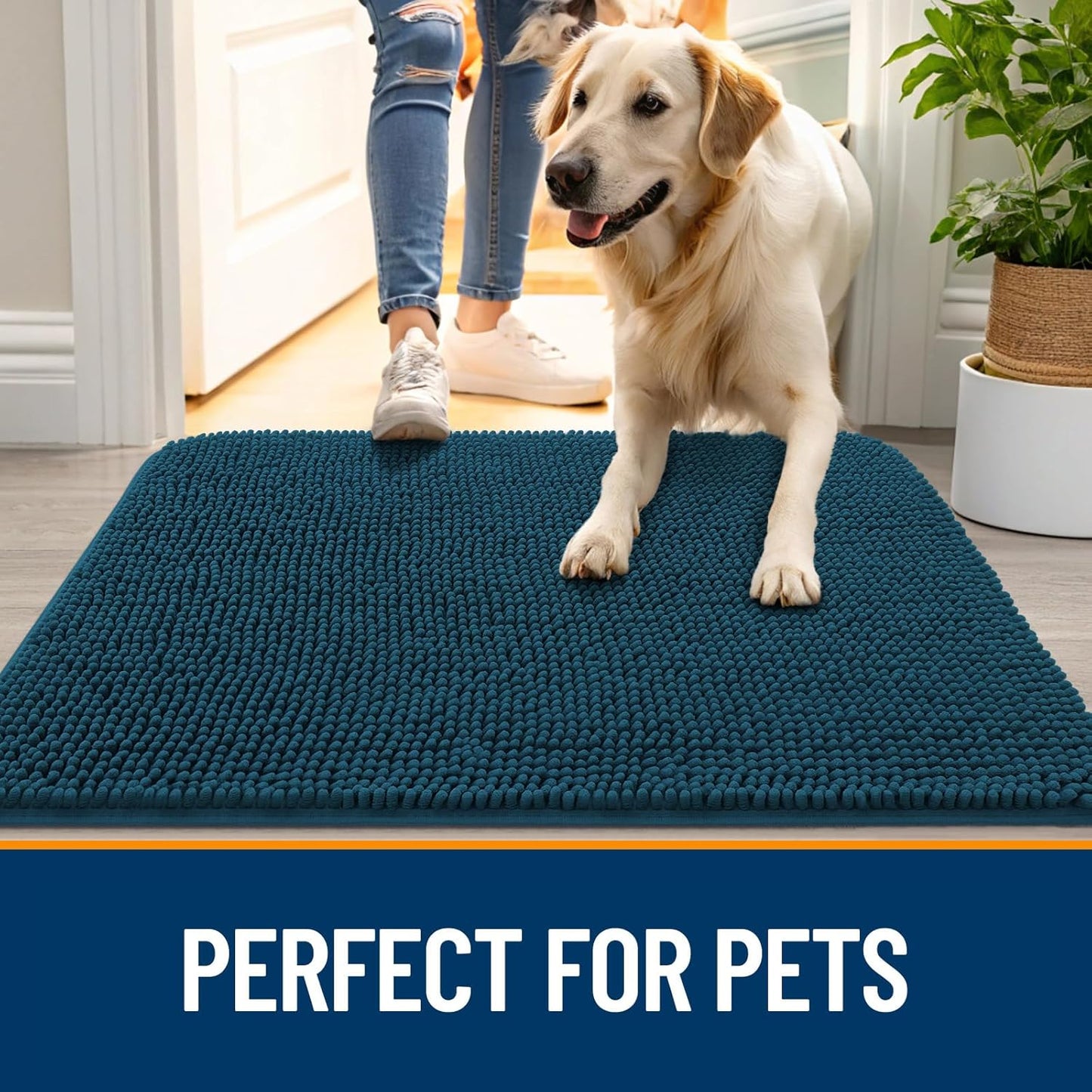 OLANLY Dog Door Mat - Absorbent Non-Slip Washable Doormat for Muddy Paws | 70x32, Atlantic Blue