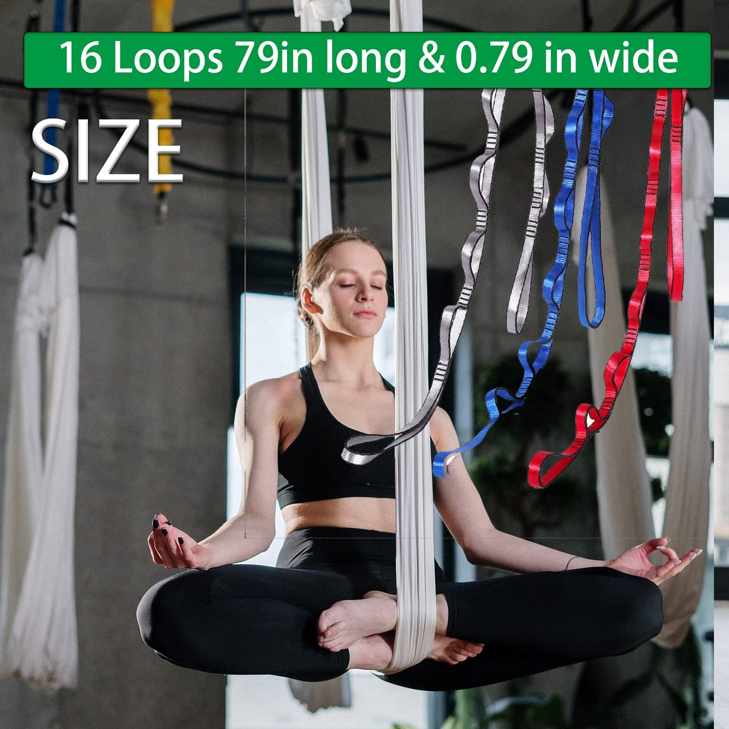 WEBSUKA 79 Inches Aerial Yoga Hammock Daisy Chains Strap, Strong 22kN Adjustable with 16 Loops, No Stretch, Climbing Strap Nylon Chain Sling for Aerial Yoga,Swing, Hammock, Suspension, Exercise