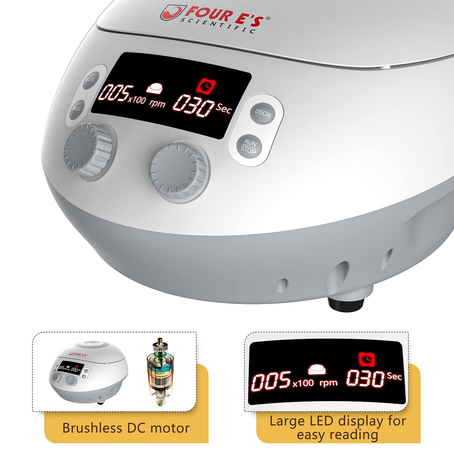 4E's USA High Speed Micro Centrifuge - Benchtop Centrifuge 500 to 15000 RPM Speed with 15100xg RCF, Lab Benchtop Centrifuge Machine with 12-Tube Rotor for 0.2ml/0.5ml/1.5ml/2ml