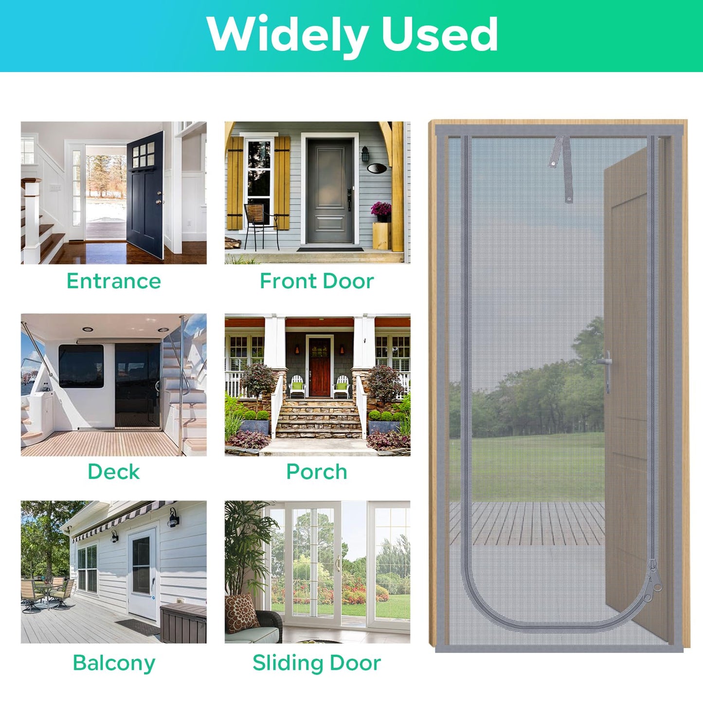 Reinforced Cat Screen Door, Fits Door Size 36''x 80'' Heavy Duty Pets Proof Screen Door with Bilateral Zipper, Prevent Dogs Cats Running Out from Home, Bedroom,Living Room, Kitchen Patio Door Grey