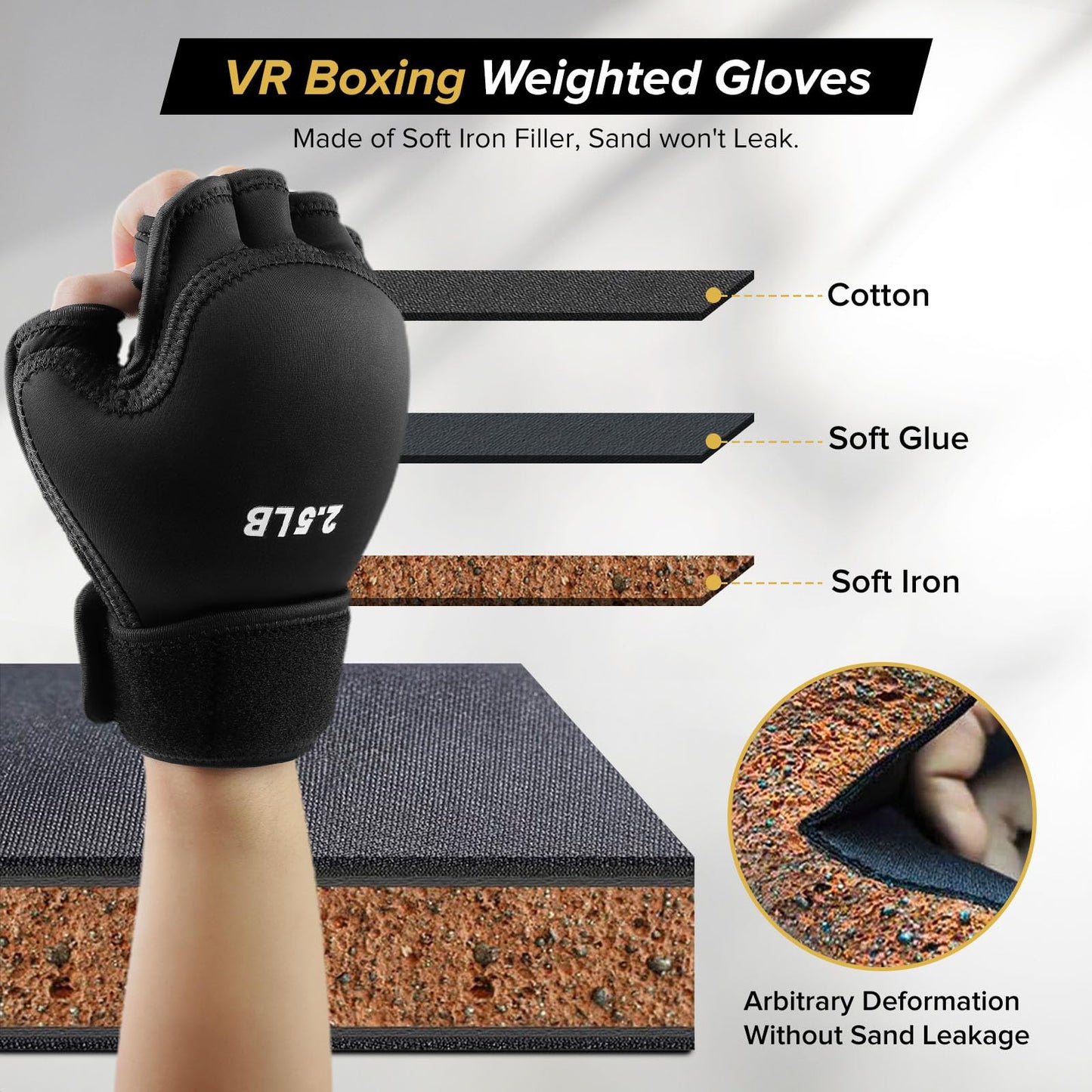 Weighted Hand Gloves 5lb(2.5lb Each), Soft Iron Fitness Gloves, Washable, for Gym Boxing Swimming Strength Training (5lb)