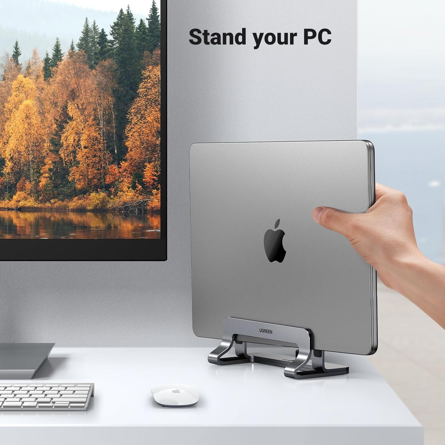 UGREEN 17.3 Inch Vertical Laptop Stand Holder for Desk Compatible with MacBook Pro, MacBook Air Stand Vertical Aluminum