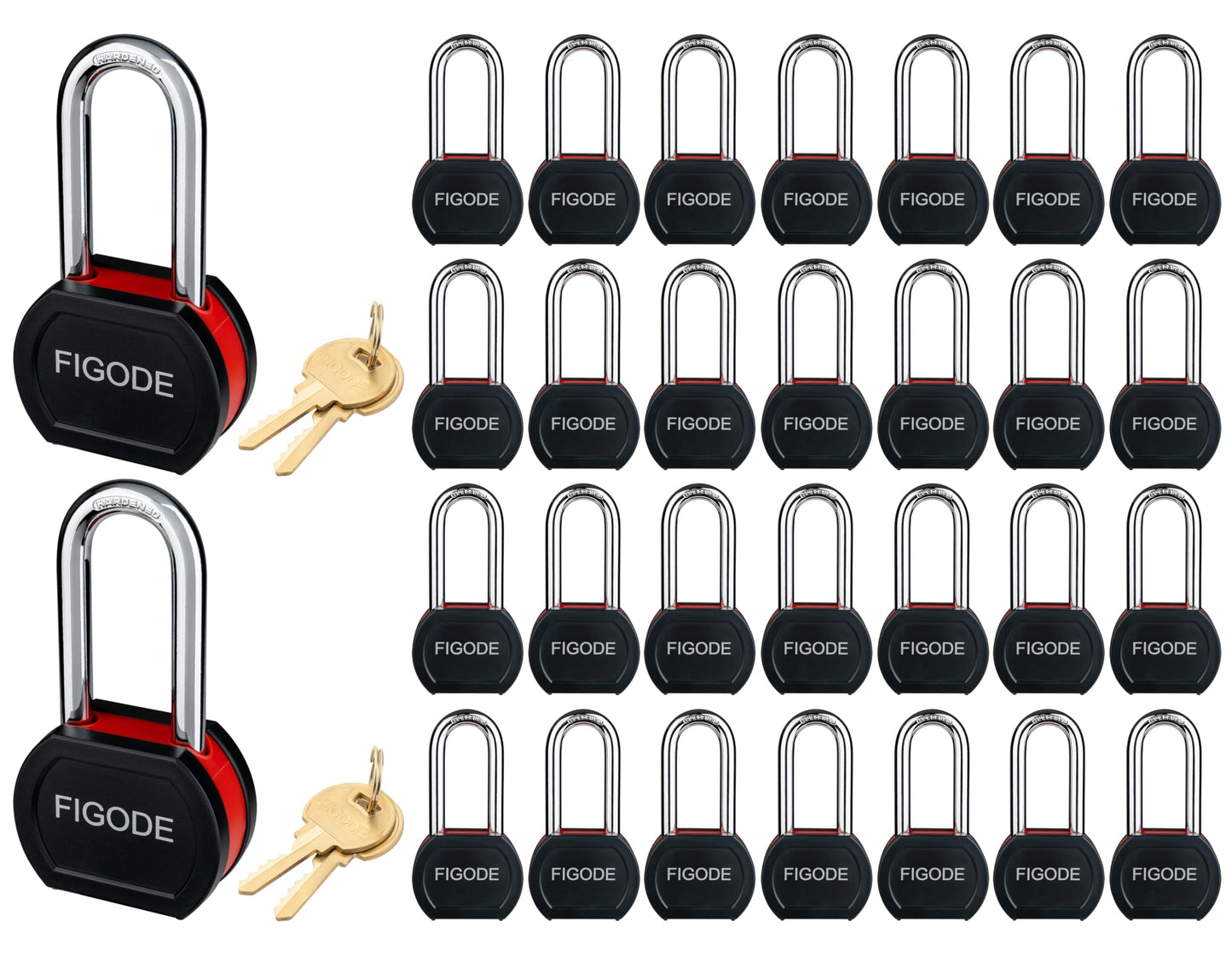 FIGODE® Large Sturdy Steel Locks with 60 Same Keys, Heavy Duty Padlock, 2-3/4" Wide, 2.7" Long Shackle Locks for Door, Gate, Storage, Fence, Shed, Latch. 30 Pack Keyed Alike