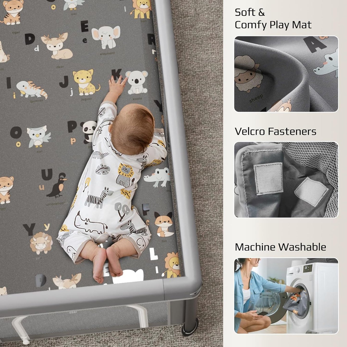 Skiennix Foldable Baby Playpen - 50" x 50" Collapsible Playard for Indoor & Outdoor Use | Includes Travel Pack & 30 Ocean Balls