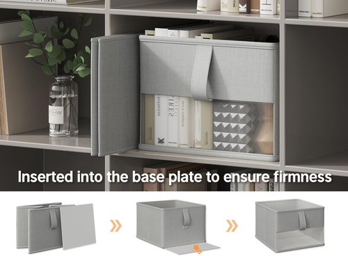 Foldable Storage Bins by [Brand Name] - Breathable Fabric Organizers with Clear Window | 3-Pack Gray, 11.5 x 8.75 x 6.5in