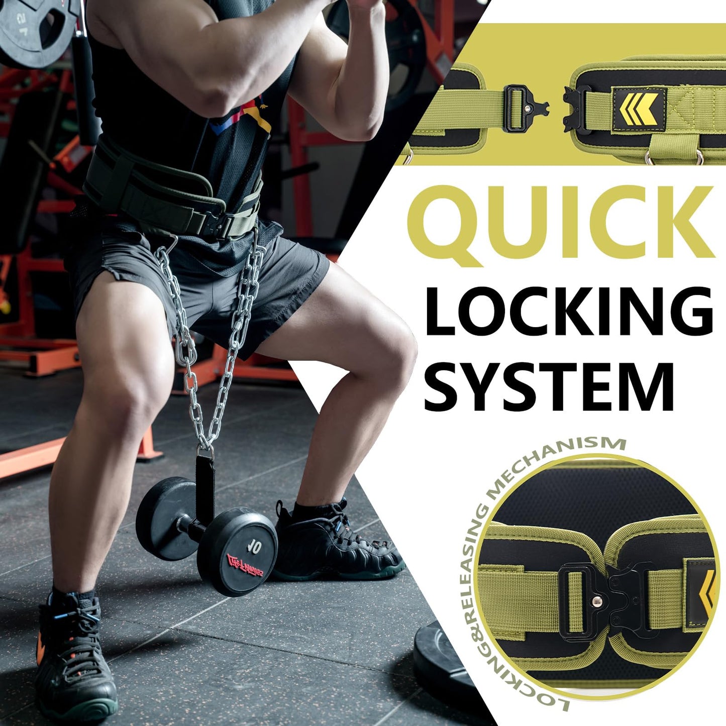Quick Locking Weighted Dip Belt for Weight Lifting,Weighted Pull up Belt Green