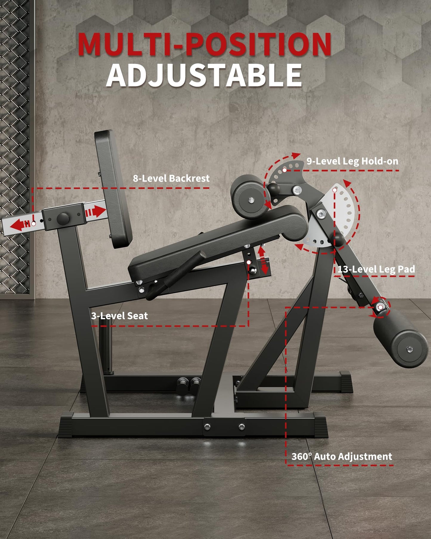 GarveeLife Leg Extension and Curl Machine, 700LBS Capacity Leg Extension Machine, Adjustable Leg Curl Machine, 4-in-1 Leg Workout Machine, Home Gym Weight Machine for Lower Body Exercise, Black