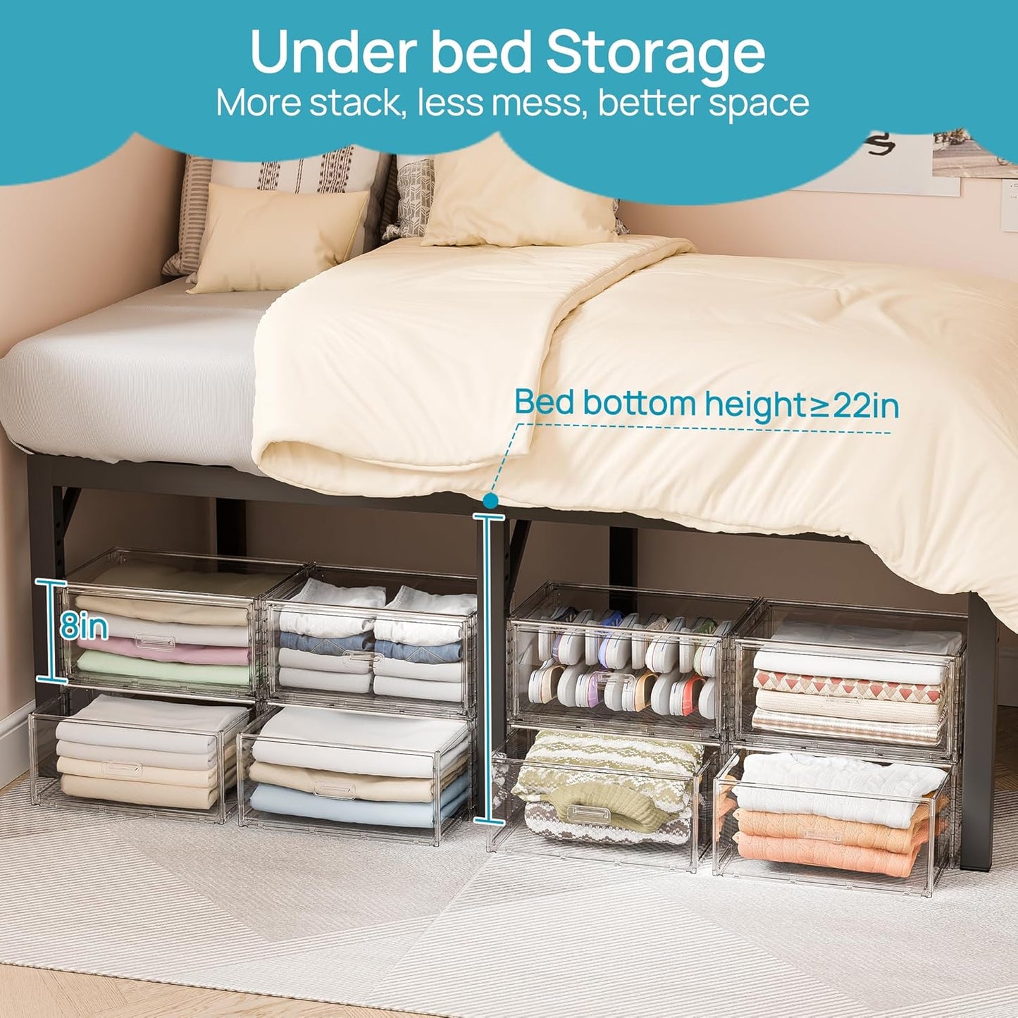 Vtopmart Large Clear Stackable Storage Drawers - 27QT Plastic Closet Bins | Dust-Proof Underbed Organizer for Clothing