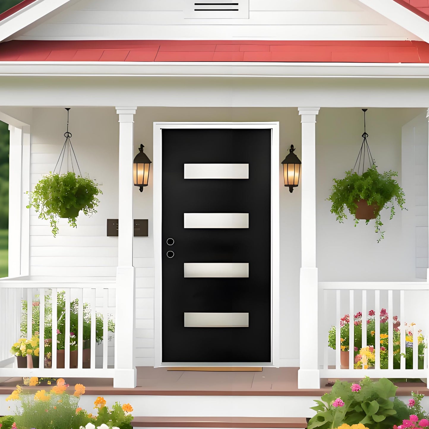 Fiberglass Exterior Door 36" x 80" with Frosted Glass and Brickmould, Right-Hand Inswing Front Door, Black Finish Knock-Down with White 4-9/16’’ Vinyl Frame for Residential Use