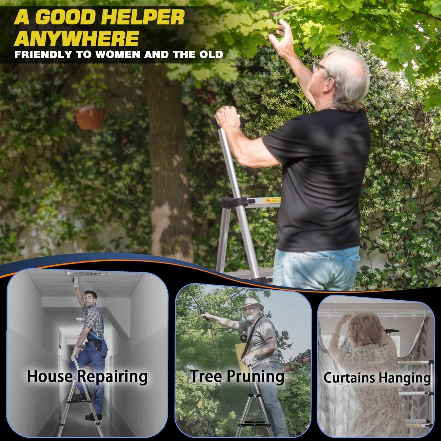 5.6 FT A-Frame Aluminium Telescoping Ladder,6+6 Step Ladder,330LB Load Capacity,Portable Telescopic Folding Extension Ladder Heavy Duty Collapsible Ideal for Home and Outdoor(1.7m+2m/12.2FT Handrails)
