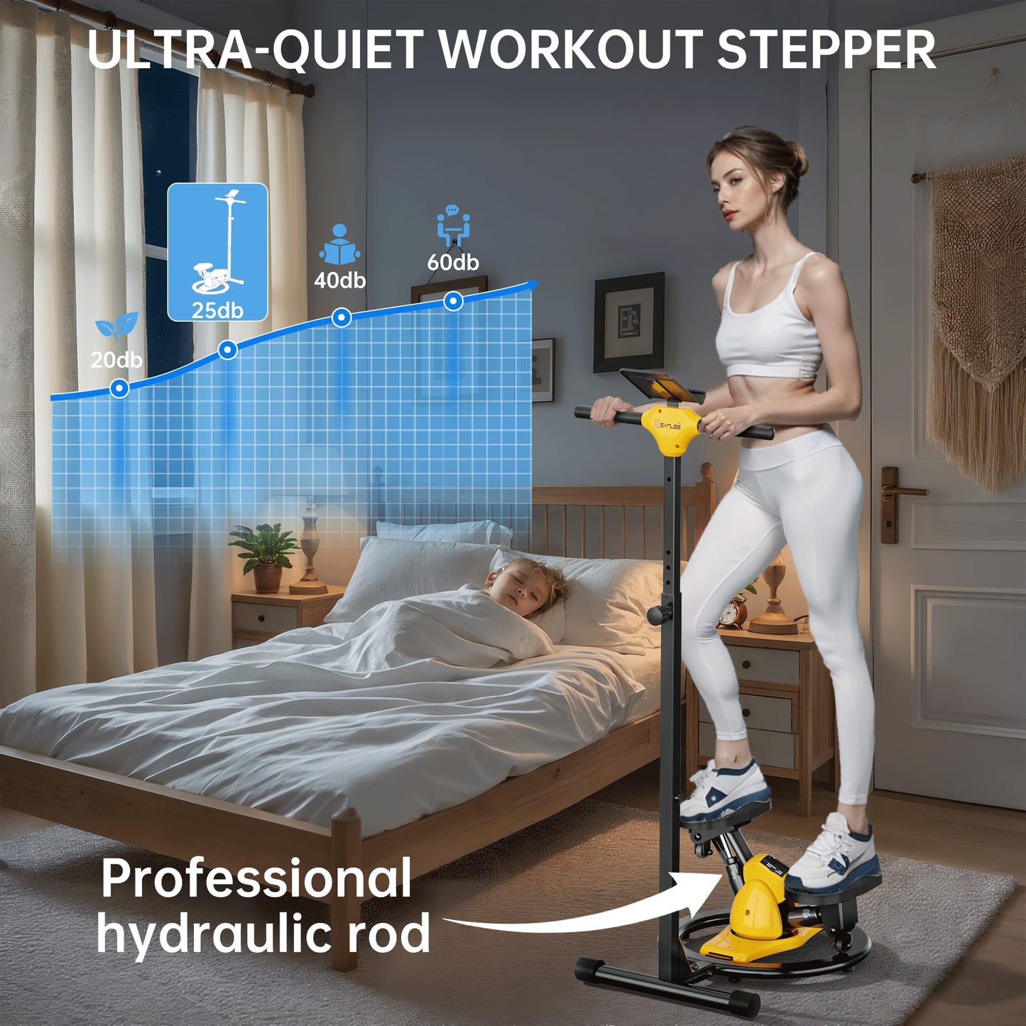 seanleecore Twist Stepper with Handlebar, High-Resistance Stair Stepper Machine for Home Workout, Step + Twist Cardio Exercise Equipment, 300 lb Capacity Quiet Compact Rock Stepper with LCD Monitor