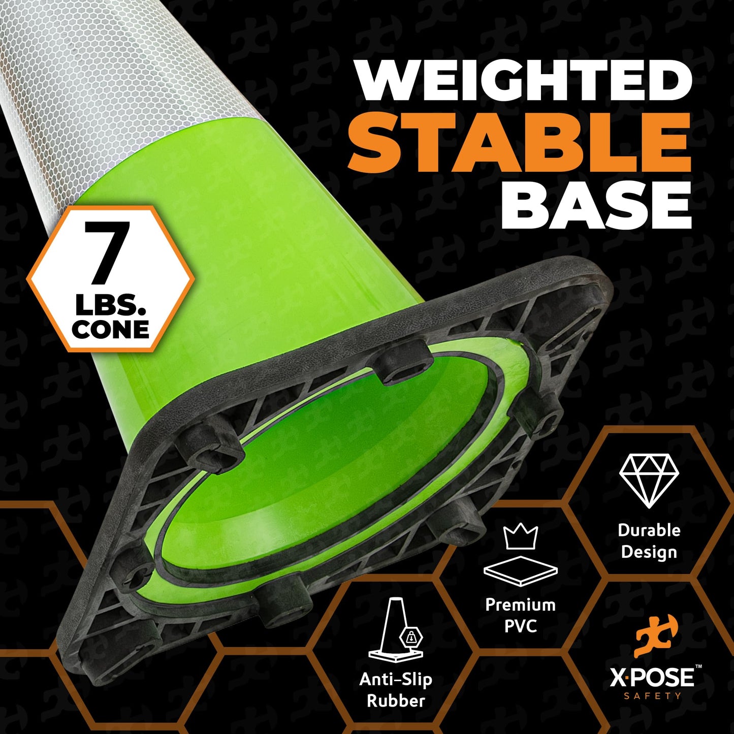 Xpose Safety 28” Lime Green Traffic Cone Dual 6" & 4" Reflective Collar – 6 Pack Multipurpose Premium PVC Safety Cone for Parking, Caution, Construction, Road Crews – Custom Stenciling Available