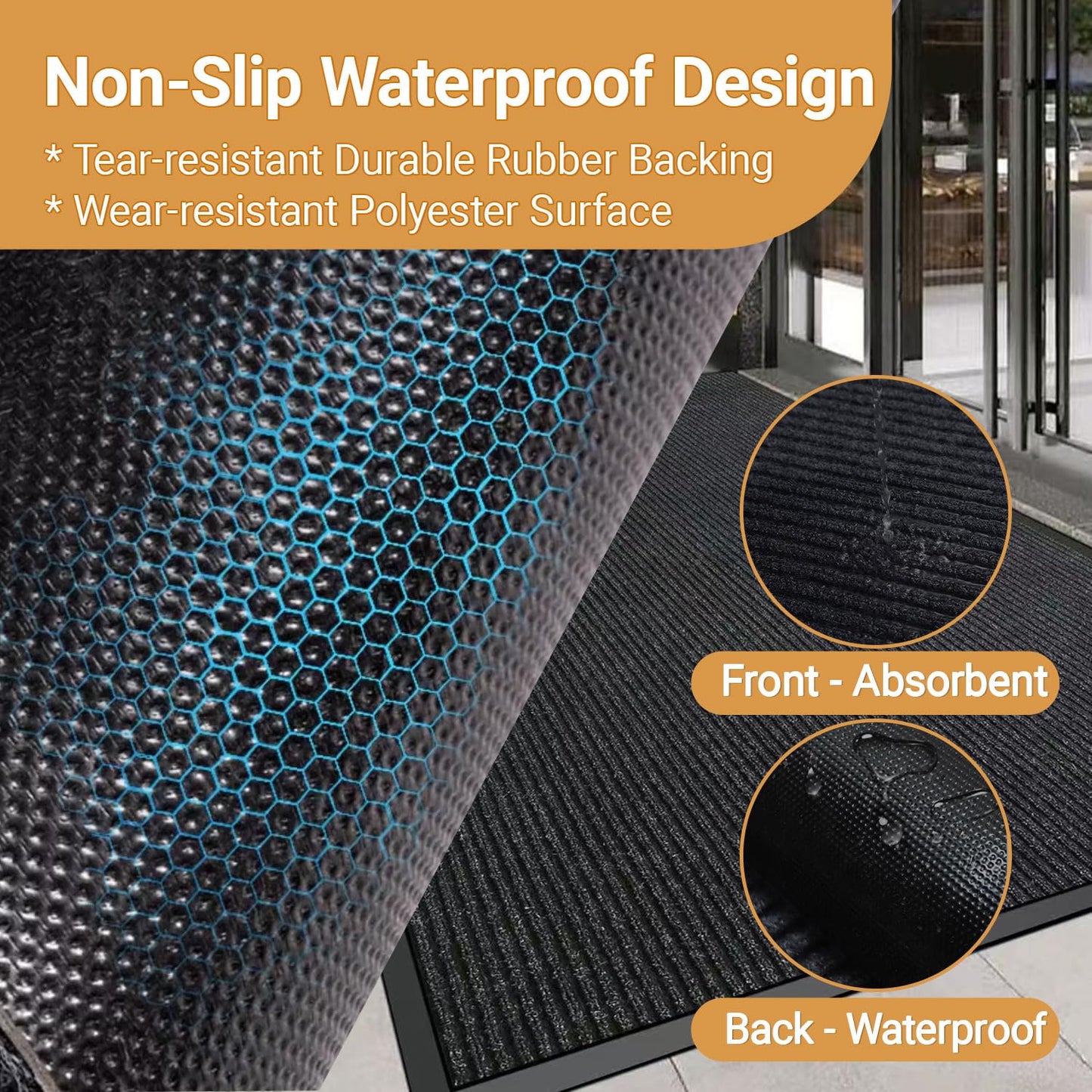 Commercial Runner Rug, 4'x10' Heavy Duty Industrial Door Mat for High Traffic Entrance, Large Non-Slip Waterproof Rubber Welcome Carpet for Hallway Entryway Business Office, Black 120"x48"