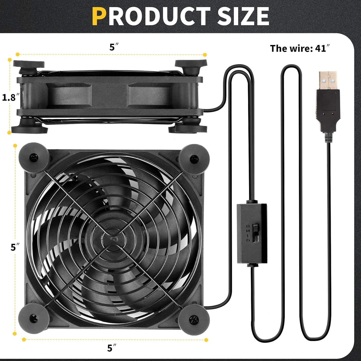 120mm 5V Quiet Dual USB Computer PC Fan with Speed Controller,for Router Desktop Laptop Receiver DVR PlayStation Xbox