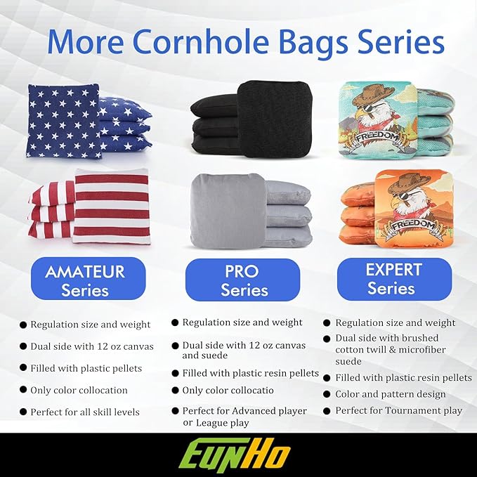 EunHo Dual Sided Cornhole Bags Regulation Set of 8 Professional Cornhole Bean Bags Slick and Stick for Tossing Game-All Weather