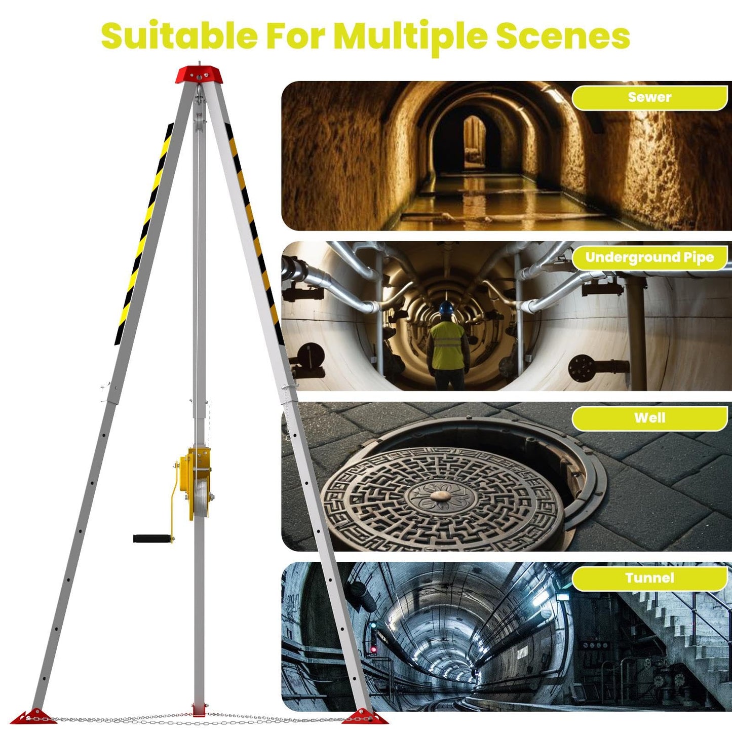 Traditional Confined Space Tripod, 1800lbs Confined Space Tripod Kit, Confined Rescue Tripod for Traditional