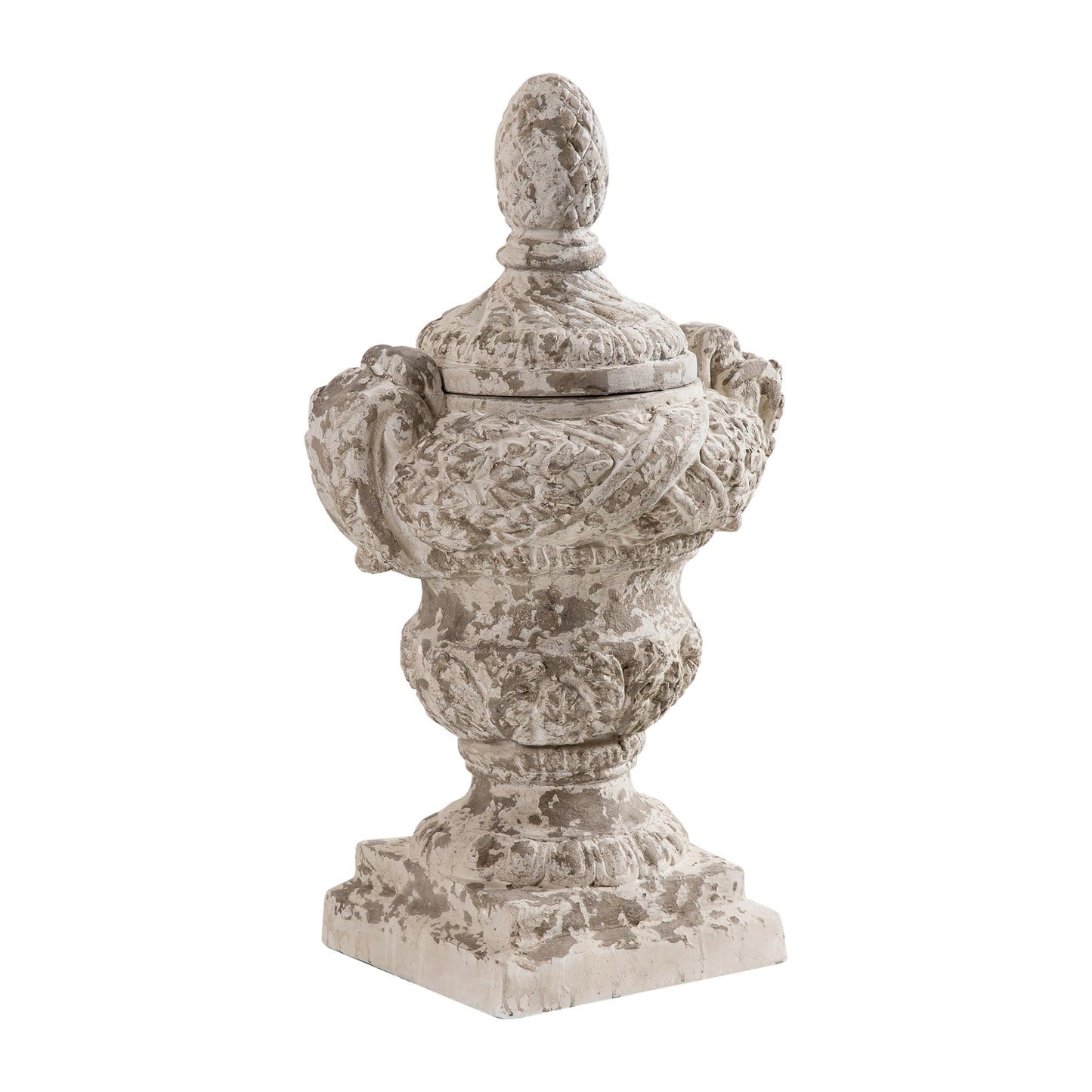 SOFE 28 Inch Tall Large Outdoor Plant Pot, Lidded Garden Planter Urns, Distressed White Planter Pot, Planters for Outdoor Plants, Pedestal Planter, Resin Front Porch Planters