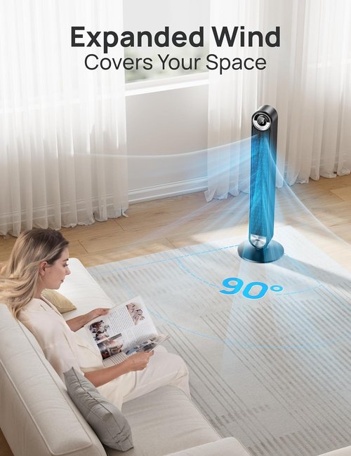 DREO Tower Fan - Ultra-Quiet Bladeless Design with 9 Speeds & 90° Oscillation | Perfect for Bedroom & Home Office