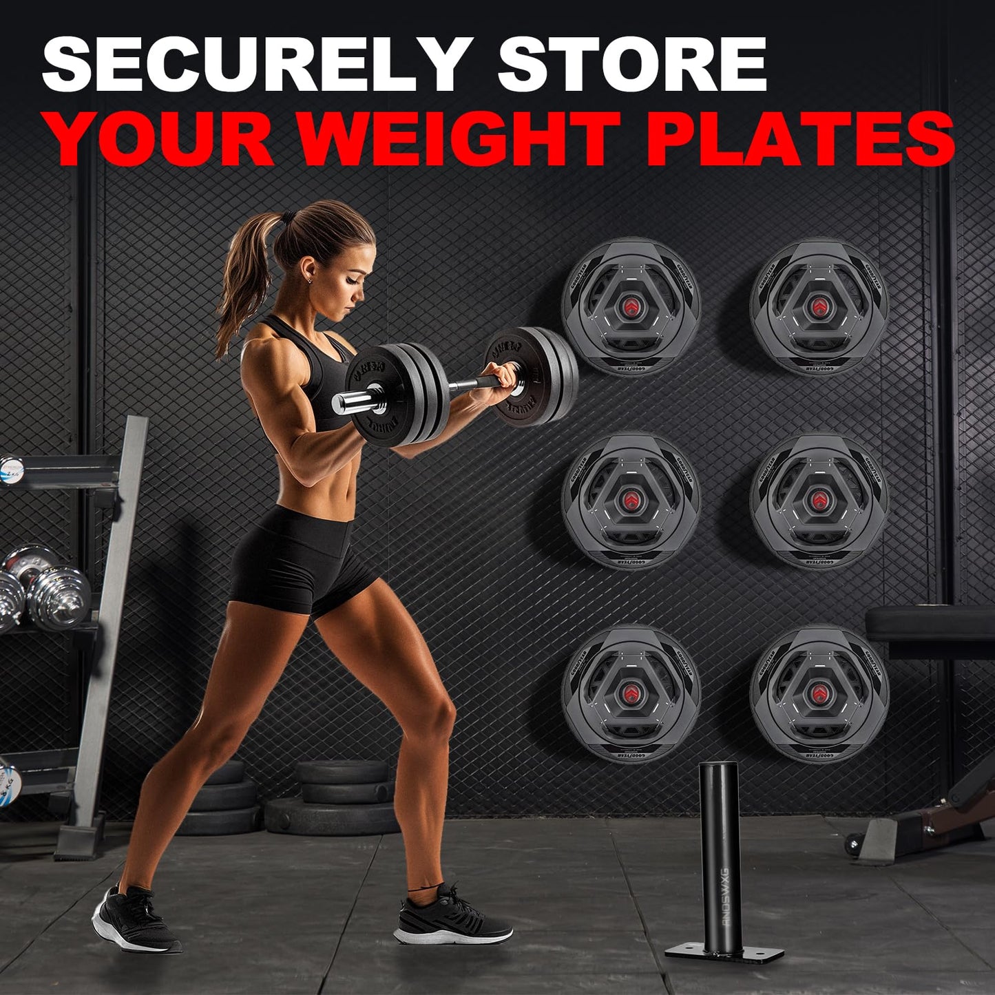 ANOSWXG Wall-Mounted Strength Training Plate Storage Rack – Heavy Duty 2” Weight Plate Holder with Foam Padding, Bumper Plate Storage for Home Gym, Garage, and Power Rack (Black-4pis)