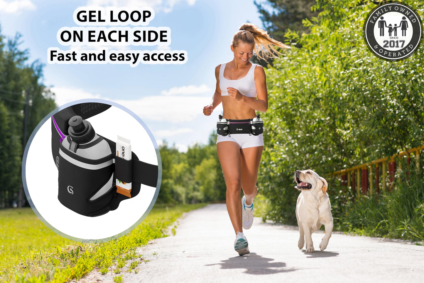 Q-RUN Hydration Running Belt with Bottles - Water Belts for Woman and Men - iPhone Belt for Any Phone Size - Fuel Marathon Waist Pouch for Runners - Jogging Cycling Biking, Purple