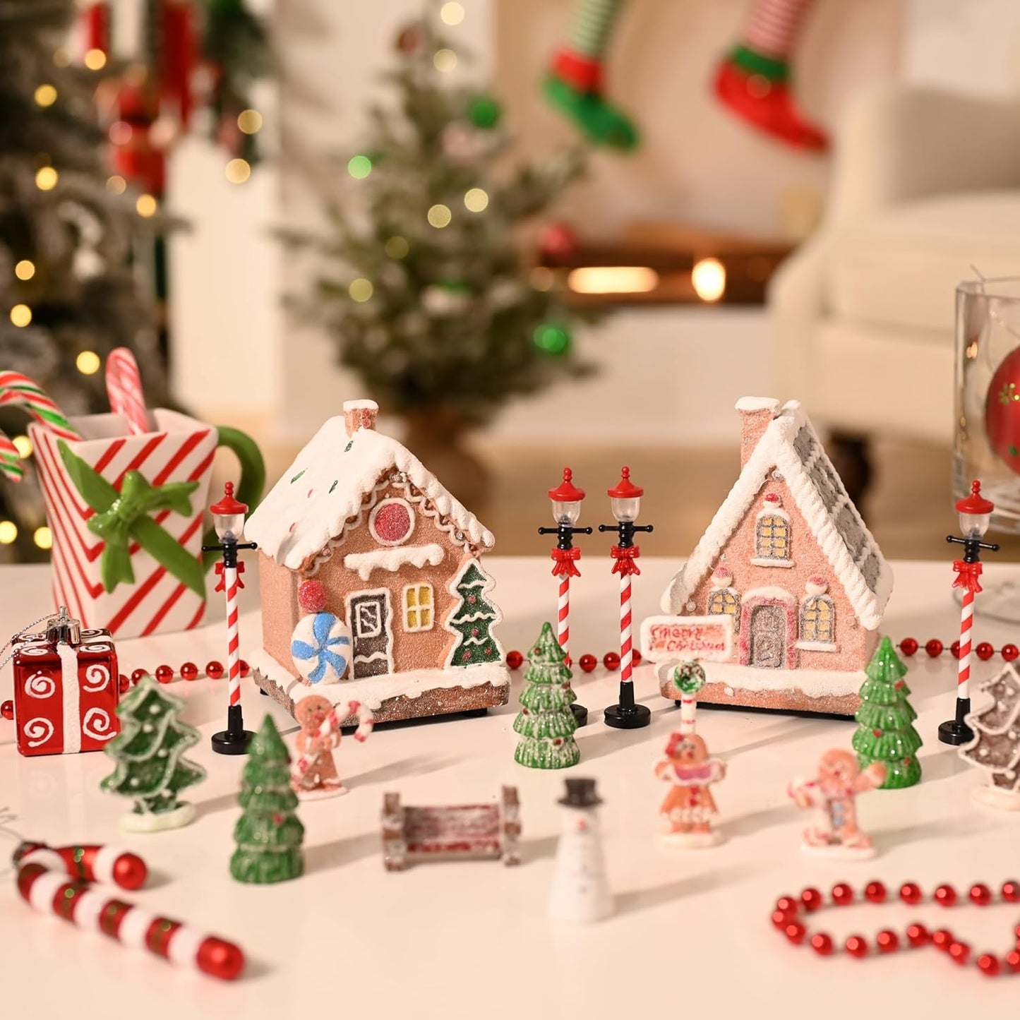 Valery Madelyn Christmas Village Set - Battery Operated Gingerbread House Decorations | 17-Piece Holiday Collection
