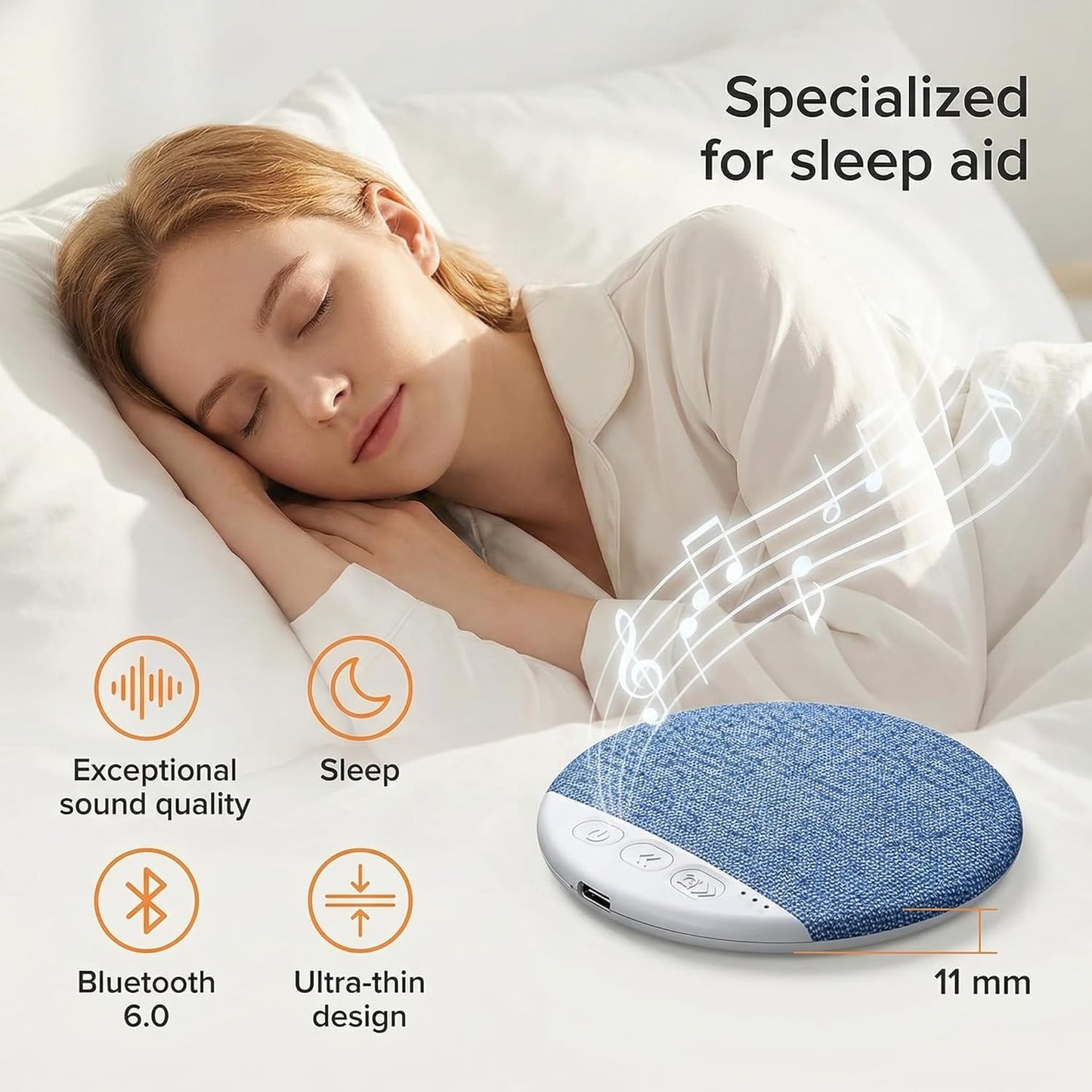 Tocualvoss Ultra-Thin Bluetooth Pillow Speaker,Mini Portable Under Pillow Speaker with White Noise Timer Wireless Sleep