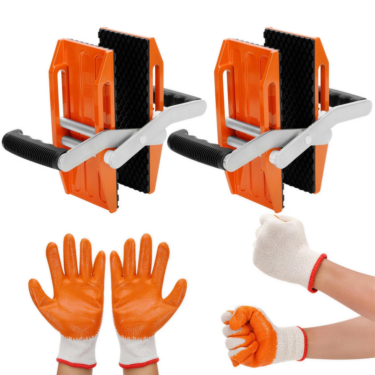 2 Pack Granite Carrying Clamps (660 lbs Capacity) – Heavy Duty Slab Lifter for Stone, Quartz, Marble & Glass, Non-Slip Rubber Grip, Ergonomic Handles with 2 Pairs Protective Gloves
