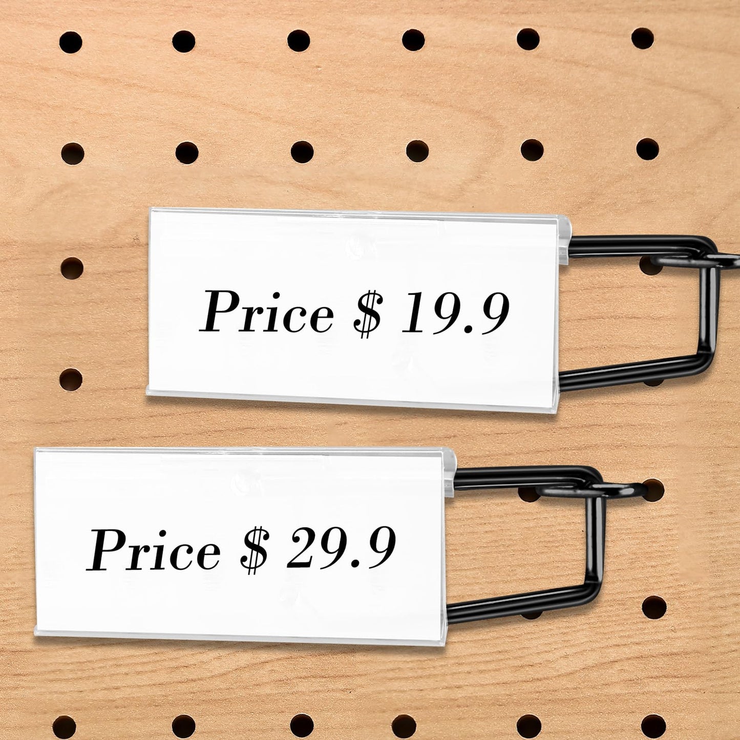 Tandefio 50 Pack 4 Inch Black Metal Peg Board Hooks with Clear Plastic Label Holder Stainless Steel Display Pegboard Hooks for 1/8'' to 1/4'' Pegboard Wall for Garage Storage Retail Shop Supplies
