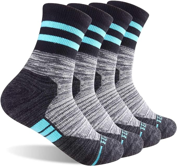 FEIDEER Women's Hiking Walking Socks, 4-Pack Outdoor Recreation Socks Wicking Cushion Crew Socks