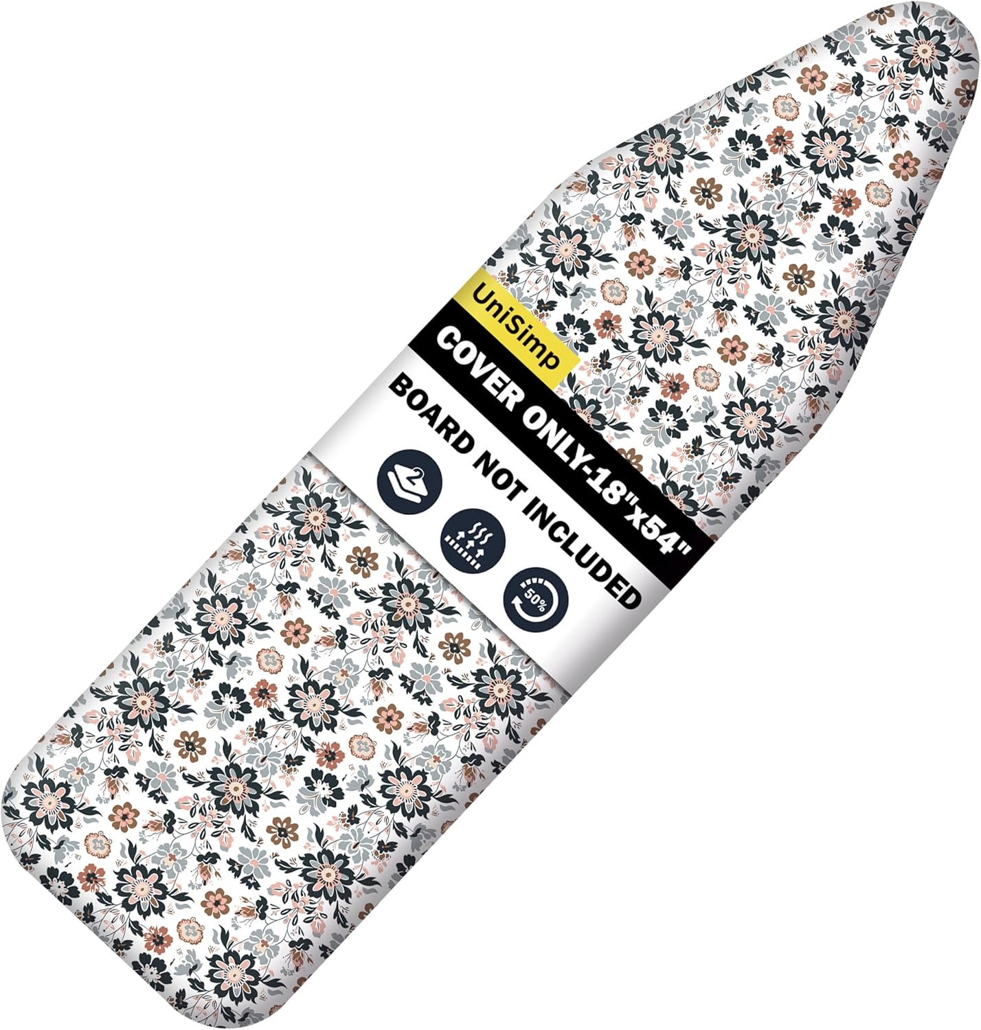 UniSimp Ironing Board Cover - Extra Thick Natural Cotton, Scorch & Stain Resistant | 18"x54" Floral Design