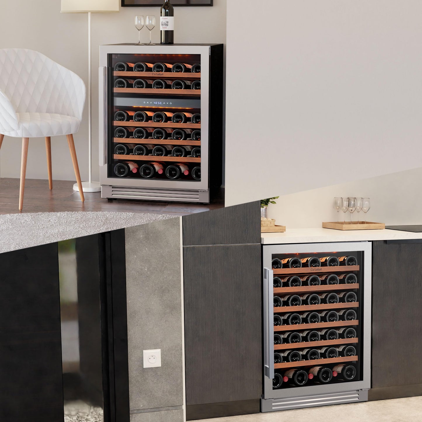 Ca'Lefort Wine Fridge & Cooler - 24 Inch 52 Bottle Wine Cooler Refrigerator, 40-65°F Dual Zone Wine Refrigerator Glass Door, 3 LED Built-in or Freestanding Fridge for Home/Bar/Kitchen (5.65 cu.ft)