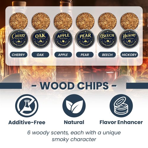 Electric Whiskey and Cocktail Smoker Kit with 0-60s Adjustable Timer, No Butane Needed, 6 Wood Chips Flavors, Bourbon Drink Smoker Infuser Kit Smoke Whisky Set, Birthday Gifts for Men
