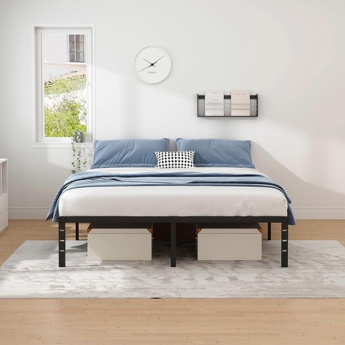 Jeton Metal Bed Frame - Full Size Sturdy Mattress Foundation with Storage | Easy Assembly, Black, 16 Inch