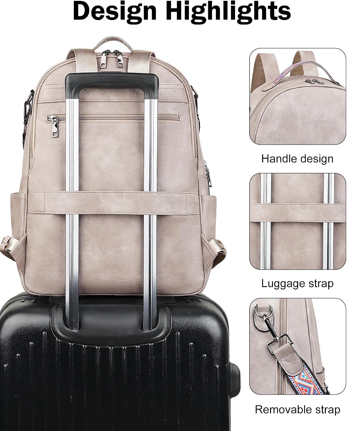15.6 inch Backpack Backpack FADEON Leather Laptop Purse for Women, Designer Travel PU with Laptop Compartment for Work