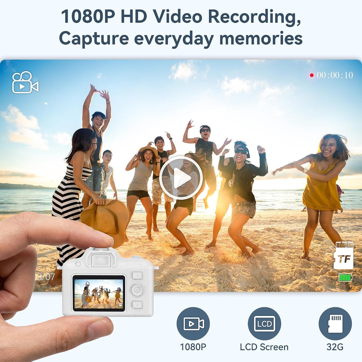Dienspeak 32GB 1080P Tiny Digital Camera, Vintage Mini Keychain Camera for Teens & Beginners, Cute Portable Small