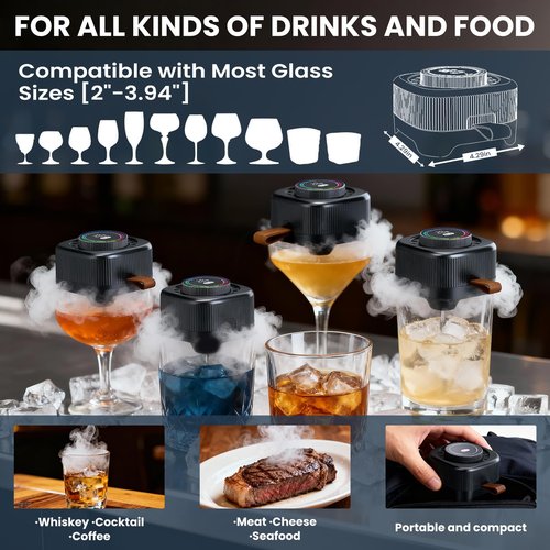 Electric Whiskey and Cocktail Smoker Kit with 0-60s Adjustable Timer, No Butane Needed, 6 Wood Chips Flavors, Bourbon Drink Smoker Infuser Kit Smoke Whisky Set, Birthday Gifts for Men