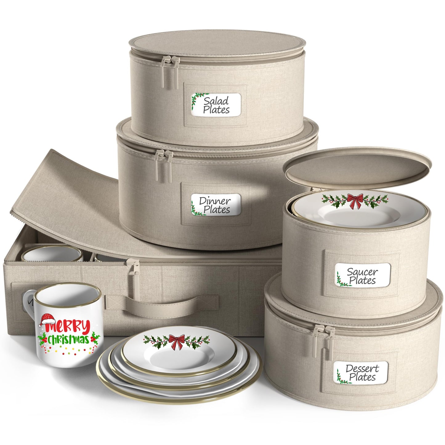 Sorbus China Storage Containers Hard Shell - Glass & Dish Storage Containers for Transport, Moving, Party - 5 Pc. Stackable Plate Storage Set for Dinnerware, Mugs, Cups - Felt Plate Protector included