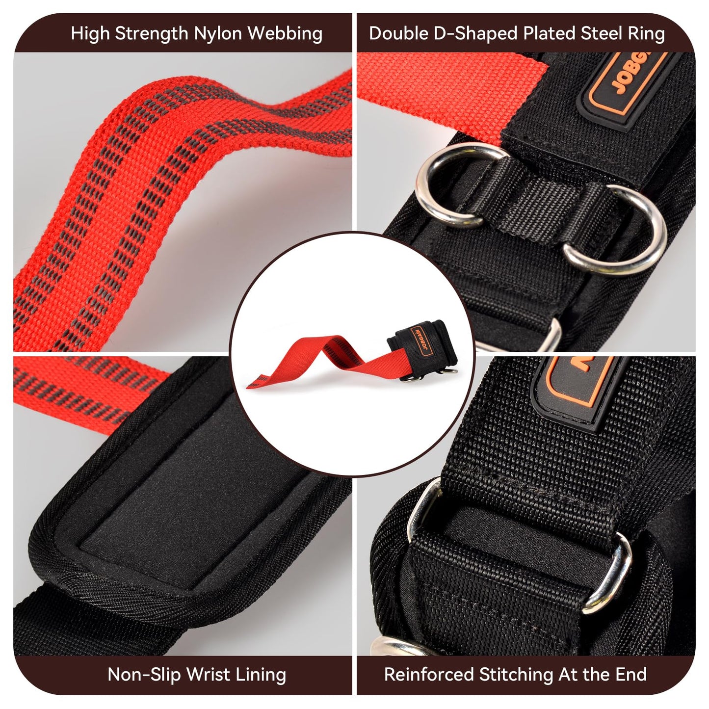 JOBGAIN 1 Pair Weight Lifting Straps with D Rings for Cable Machine Workout, Neoprene Padded Wrist Straps for Weightlifting Deadlifting, Non-Slip Wrist Support for Men Women, Red